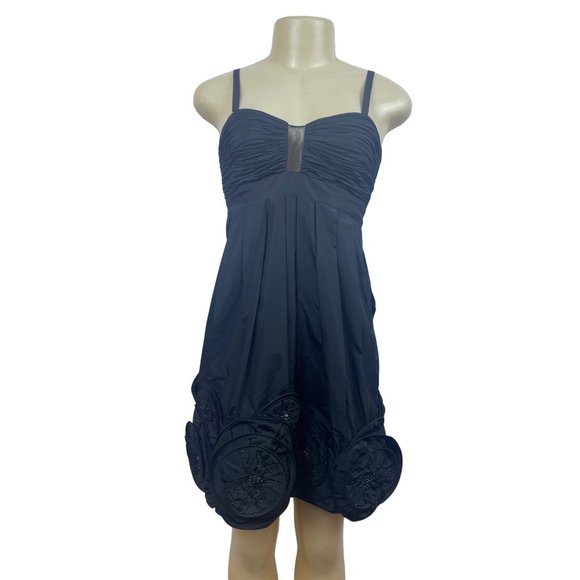 BCBG Max Azria Women’s Black Beaded Sequin Flower Cocktail Dress Sz O - Picture 2 of 14